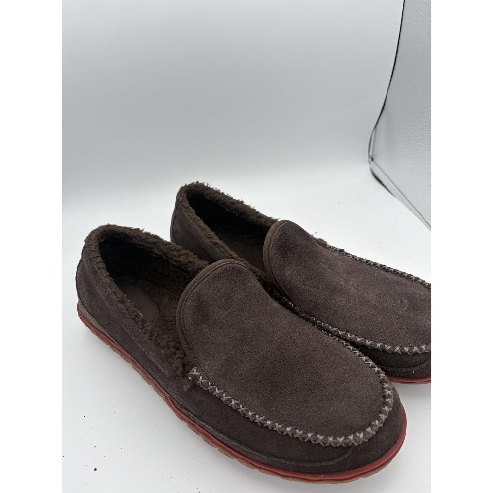 L.L. Bean Slippers Mens Size 11‎ Brown Suede Moccasin Faux Fur Lined Indoor